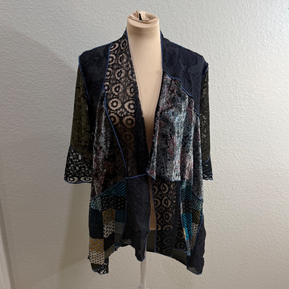Ania.A Mixed Media Patchwork Cardigan Wrap Large Multi Color Boho Whimsigoth